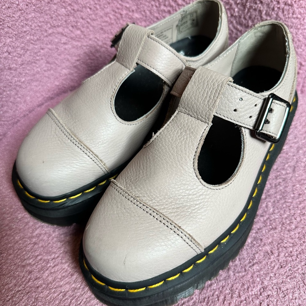 Dr. Martens Light Gray Leather Mary Janes